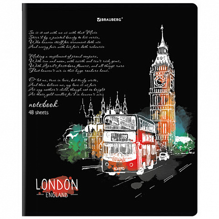 Тетрадь А5, 48 л., BRAUBERG, скоба, клетка, глянцевый лак, "Города" (микс в спайке), 404346