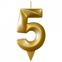 Свеча-цифра для торта "5", форма ГРАНЬ, золото, 7 см, на ножке, в блистере, 1703