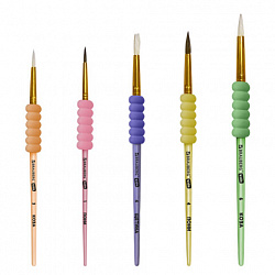 Кисти c EVA-вставкой НАБОР 5 шт. (ПОНИ круглые №1, 4; КОЗА круглые №3, 6; ЩЕТИНА плоская №4), BRAUBERG KIDS, 201091