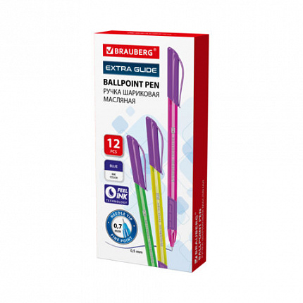 Ручка шариковая масляная с грипом BRAUBERG "Extra Glide GT Color", СИНЯЯ, трехгранная, игольчатый наконечник 0,7 мм, линия 0,5 мм, 144264