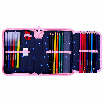 Пенал BRAUBERG с наполнением, 1 отделение, 1 откидная планка, 24 предмета, 21х14 см, "Night catcher", 273530