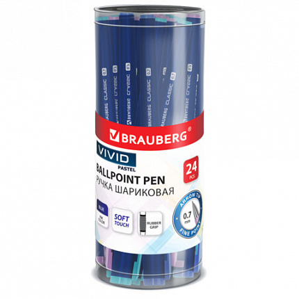 Ручка шариковая с грипом BRAUBERG "CLASSIC/PASTEL", СИНЯЯ, SOFT TOUCH покрытие, узел 0,7 мм, линия письма 0,35 мм, 144399