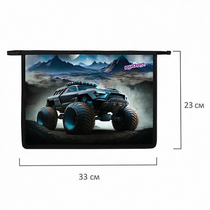 Папка для тетрадей ЮНЛАНДИЯ А4, 1 отделение, пластик, на молнии, "Space driver", 273352