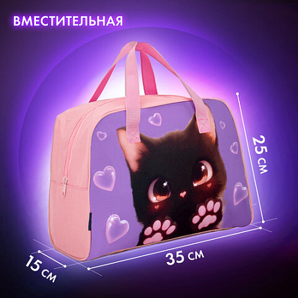 Сумка для занятий BRAUBERG с ручками, 35x25x15 см, "Кошачьи лапки", 273289