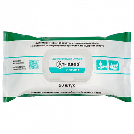 Дезинфицирующие салфетки бесспиртовые 90 шт., АЛМАДЕЗ-ОПТИМА, для обработки рук и поверхностей, САЛ-В-52