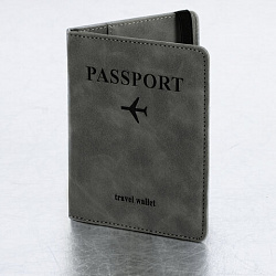 Обложка для паспорта и документов с защитой от считывания, 9 карманов, резинка, экокожа, серая, BRAUBERG, 238749