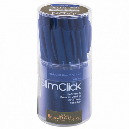 Ручка шариковая автоматическая BRUNO VISCONTI "SlimClick NAVY", СИНЯЯ, линия 0,4 мм, 20-0419