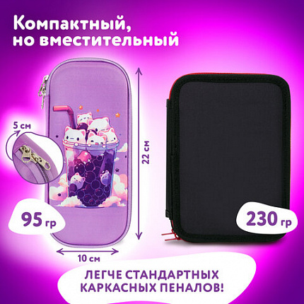 Пенал ЮНЛАНДИЯ, 1 отделение, карман, полиэстер/EVA, 22х10х5 см, "Bubble tea", 273190