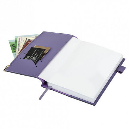 Ежедневник недатированный А5 145х220 мм, BRAUBERG "Zipline" под кожу, карман-молния,160 л., фиолетовый, 116249