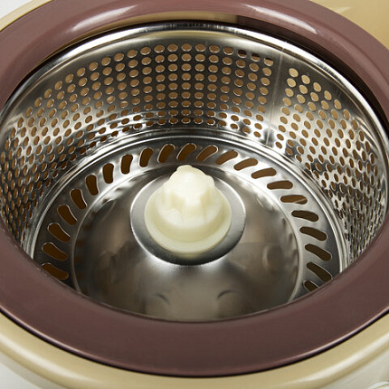 Швабра с отжимом и ведром 7л/5л, отжим центрифуга / рукоятка, 2 круглые насадки, крепление кольцо, бежевый, LAIMA, 607488