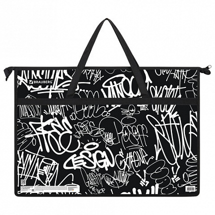 Папка для рисунков и чертежей с ручками BRAUBERG А3, пластик, молния сверху, "Graffiti", 272233