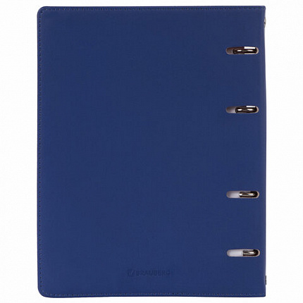 Тетрадь на кольцах А5 (180х220 мм), 120 листов, под кожу, клетка, BRAUBERG "Fusion", синий/оранжевый, 129994