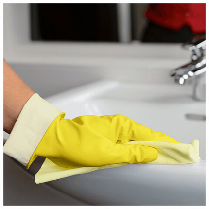 Перчатки VILEDA "Контракт" латексные МНОГОРАЗОВЫЕ х/б напыление, размер S (малый) желтый, 174321