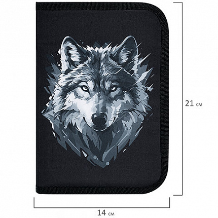 Пенал BRAUBERG, 1 отделение, полиэстер, 21х14 см, "Gray wolf", 273520