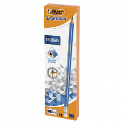 Карандаш чернографитный BIC, 1 шт., "Evolution Triangle", HB, трехгранный, с резинкой, корпус синий, заточенный, 964849