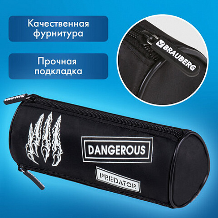 Пенал BRAUBERG, 3 отделения, нейлон, 21х7х7 см, "Острые когти", 272307