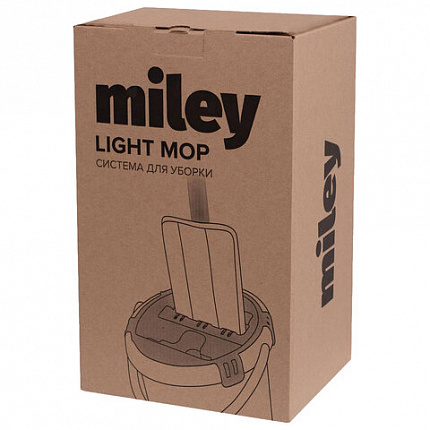 Швабра с отжимом и ведром 8л/7л двухкамерное, насадка из микрофибры карманы с 2-х сторон, серый, Light Mop, MILEY, 901-618