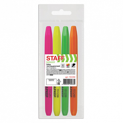 Набор текстовыделителей STAFF "Manager" HL-238, 4 шт., АССОРТИ, линия 1-3 мм, 151244