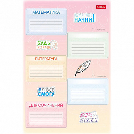 Наклейки ПРЕДМЕТНЫЕ для маркировки школьных принадлежностей, НАБОР 4 листа, 40 наклеек, HATBER, 4Н5н