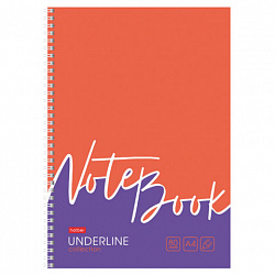Тетрадь А4 80 л., HATBER, гребень, клетка, обложка картон, жесткая подложка, "Underline" (микс), 077006, 80Т4В1гр