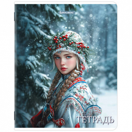 Тетрадь А5, 48 л., BRAUBERG, скоба, клетка, глянцевый лак, Русская красавица (микс в спайке), 405649