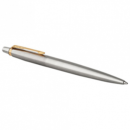 Ручка гелевая PARKER "Jotter Stainless Steel GT", корпус серебристый, позолоченные детали, черная, 2020647