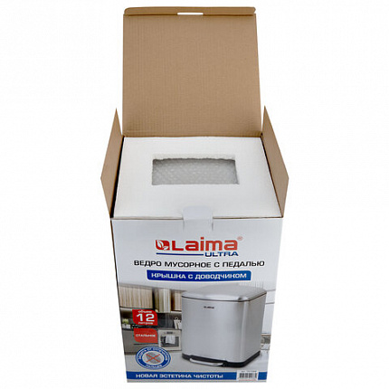 Ведро мусорное с педалью 12 л, крышка с доводчиком, стальное, БЕЗ ОТПЕЧАТКОВ, LAIMA ULTRA, 701568