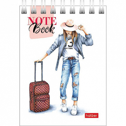 Блокнот МАЛЫЙ ФОРМАТ А7 75х105 мм, 60 л., гребень, картон, клетка, HATBER "Happy time", 066624, 60Б7В1гр