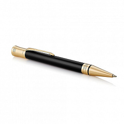 Ручка шариковая PARKER "Duofold Classic Black GT", корпус черный, позолоченные детали, черная, 1931386