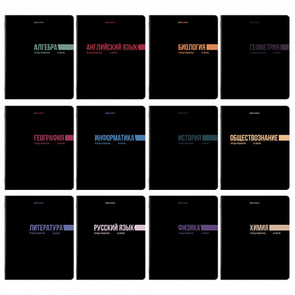 Тетради предметные, КОМПЛЕКТ 12 ПРЕДМЕТОВ, 48 л., обложка картон, BRAUBERG "КЛАССИКА BLACK", 405162