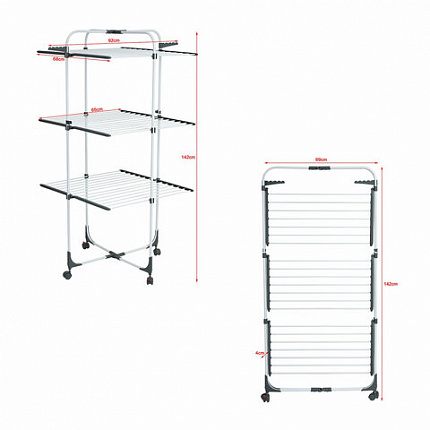 Сушилка напольная для белья раскладная, 3 уровня, 30 метров, на колесах, LAIMA HOME HIGH-RISE, 700472