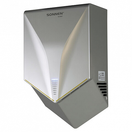 Сушилка для рук ВЫСОКОСКОРОСТНАЯ SONNEN HSD-A1011, 1000 Вт, 90 м/с, IPX4, пластик, серебристая, 701867