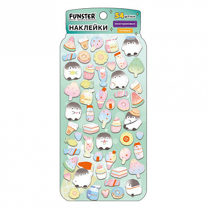 Наклейки гелевые "Вкусный микс", 17,5х9 см, ассорти 6 видов, FUNSTER (ФАНСТЕР), 666082