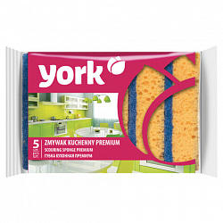 Губки для посуды 10х7,5х3 см, КОМПЛЕКТ 5 шт., MAXI, поролон с абразивным слоем, PREMIUM, YORK, 30300