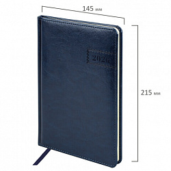 Еженедельник датированный 2026, А5, 145х215 мм, BRAUBERG "Imperial", под кожу, синий, 117174