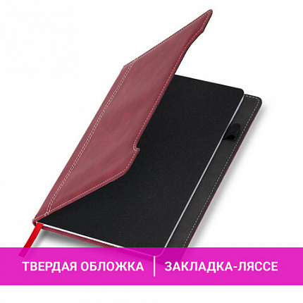 Блокнот А5 165x218 мм, BRAUBERG "Perfect", под кожу софт-тач, держатель для ручки, 80 листов, клетка, бордовый, 116616