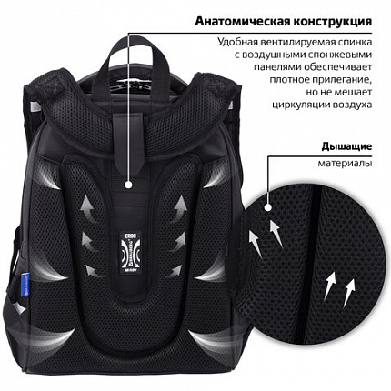 Ранец BRAUBERG SHINY, 2 отделения, с брелоком, "Хаски", СВЕТЯЩИЙСЯ РИСУНОК, 38х28х14 см, 271383