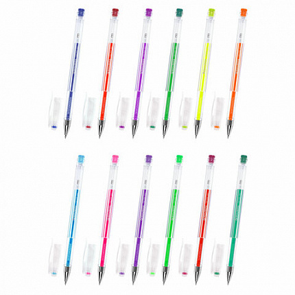 Ручки гелевые НЕОН BRAUBERG "EXTRA", НАБОР 12 ЦВЕТОВ, узел 0,7 мм, линия 0,35 мм, 143912