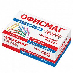 Скрепки ЭКСТРА ОФИСМАГ 28 мм цветные 100 штук, 271316