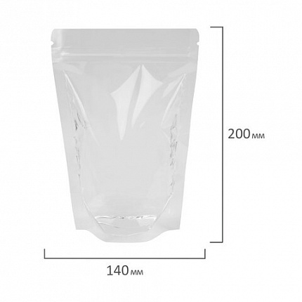 Пакеты дой-пак с замком ZIP LOCK, прозрачные, 140х200 + 40 мм, КОМПЛЕКТ 100 штук, 70 мкм, BRAUBERG, 700697