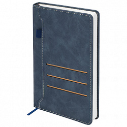 Ежедневник недатированный А5 138х213 мм, BRAUBERG "Slot", под кожу, держатель для ручки, 160 листов, синий, 116607