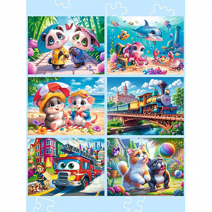 Пазл картонный "Милые картинки", 12 элементов, АССОРТИ, поле 17,5х13 см, 20 видов, РК