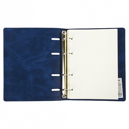 Тетрадь на кольцах А5 (180х220 мм), 120 листов, под кожу, клетка, BRAUBERG "Main", синий, 402005