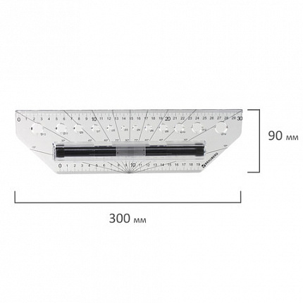 Линейка с роликом (рейсшина) 30 см, BRAUBERG, металлический ролик, коробка с подвесом, 210647