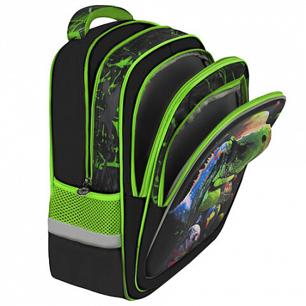 Рюкзак BRAUBERG KIDS FLOSSY, 2 отделения, 3 кармана, "Galaxy Dino", 3D-панель, 40х28х18 см, 273182