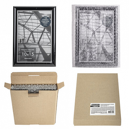 Рамка 10х15 см небьющаяся, багет 14,6 мм, пластик, BRAUBERG "Original Line", черная/серебро, 391233