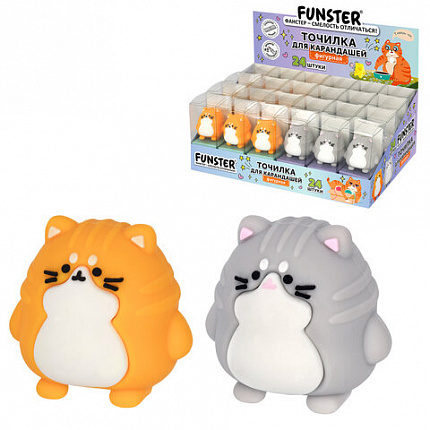 Точилка фигурная FUNSTER (ФАНСТЕР) "Пухлый кот", 1 отверстие, ассорти, в дисплее, 274056