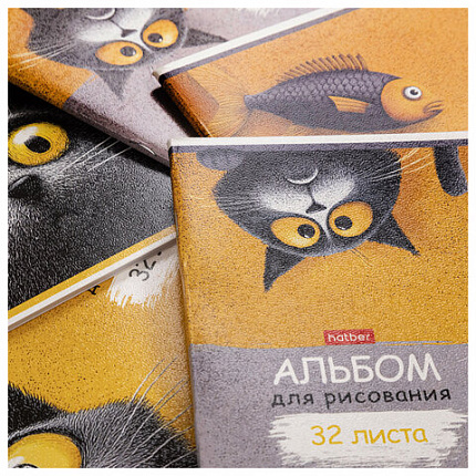 Альбом д/рис. А4 32л., скоба, рельефный картон, HATBER, 205х290мм, Пушистый философ(5, 32А4тВ