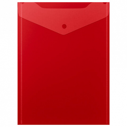 Папка-конверт с кнопкой прозрачная А4 BRAUBERG UNIVERSAL, вертикальная, красная, 0,15 мм, 273077