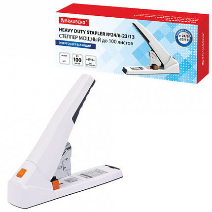 Степлер ЭНЕРГОСБЕРЕГАЮЩИЙ МОЩНЫЙ № 24/6 - 23/13 BRAUBERG "ONE MOMENT", до 100 листов БЕЗ УСИЛИЙ, 272738
